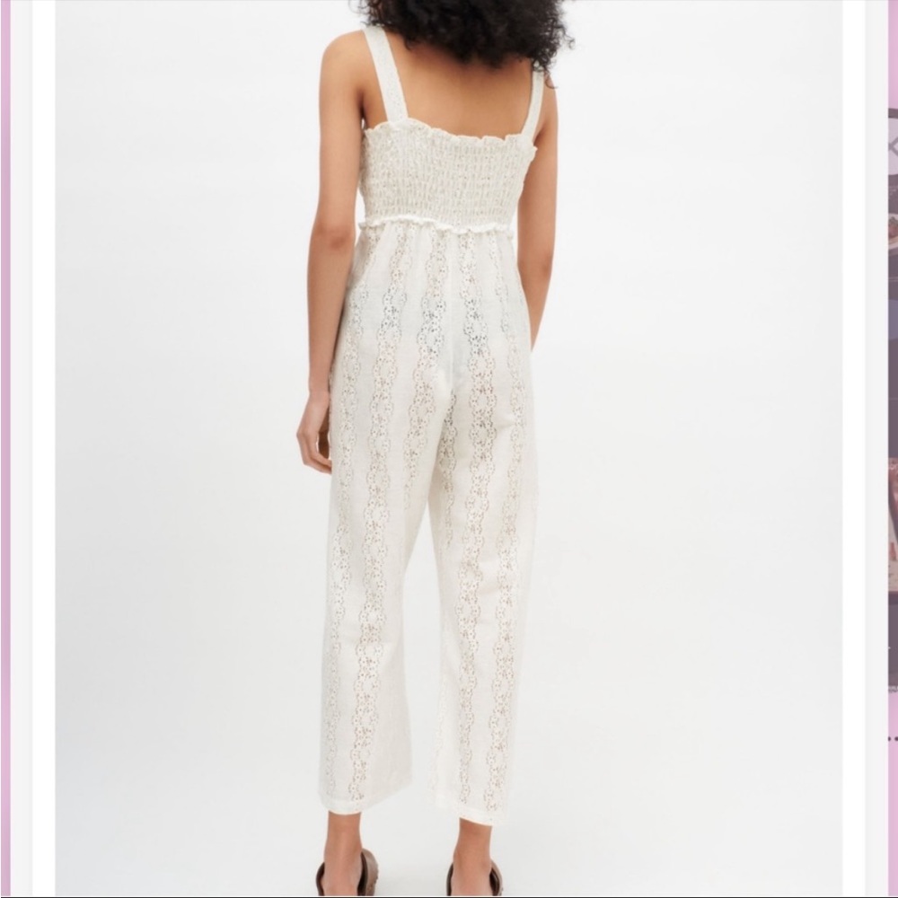 Zara NWT Embroidered Eyelet Cropped Jumpsuit - Picture 5 of 13